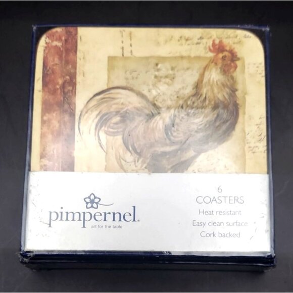 NEW Pimpernel Rooster Cork Backed Coasters Set of 6 England Farmhouse - Picture 2 of 5
